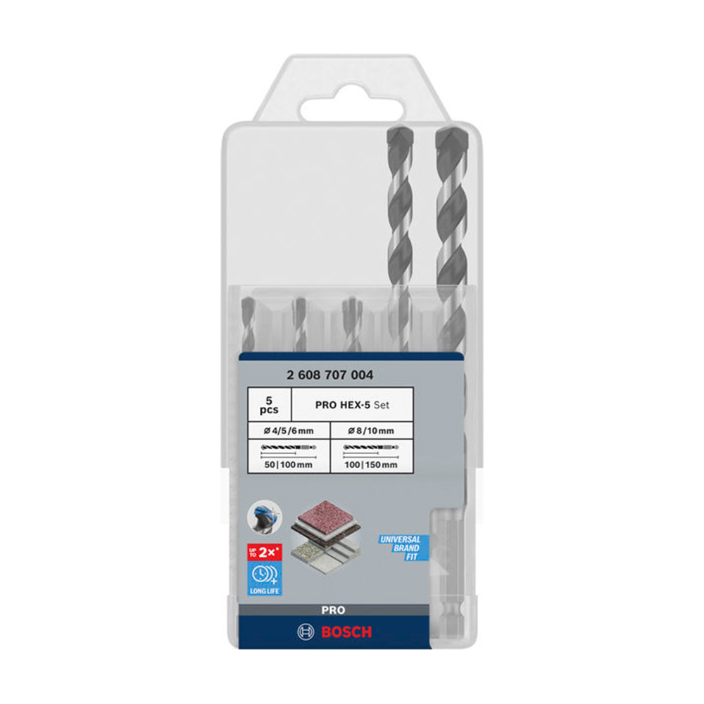 BOSCH set svrdla za beton PRO HEX-5, 4, 5, 6, 8, 10 mm, 5 dj. - Slika 2