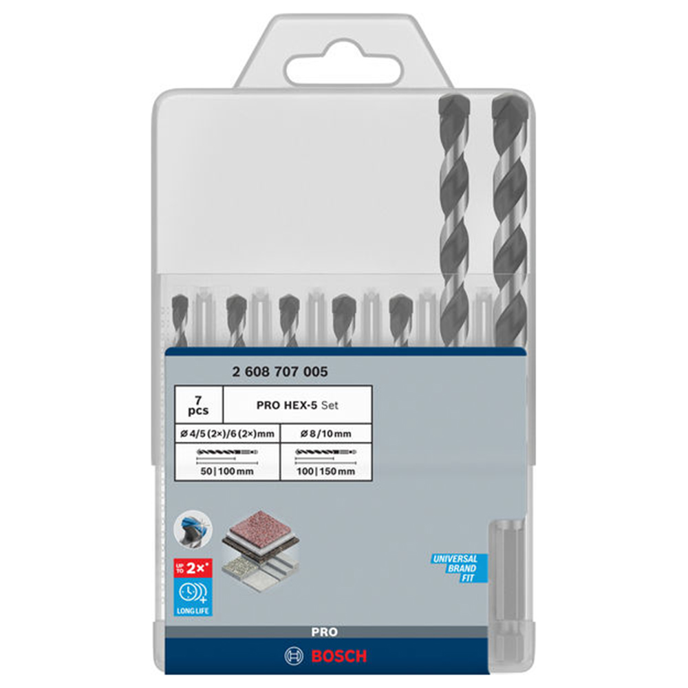 BOSCH set svrdla za beton PRO HEX-5, 4, 5, 6, 8, 10 mm, 7 dj. - Slika 2