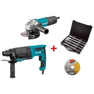 MAKITA set alata - bušači čekić HR2670 + brusilica 9558HNRG + pribor