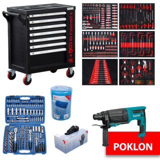 BGS set alata - radionička kolica sa alatom 6058 + set nas. ključeva + pribor + GRATIS Makita buš. čekić HR2670
