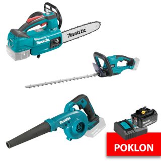 MAKITA aku set alata - pila DUC254Z + puhač  DUB185Z + škare DUH507Z + GRATIS aku set 18V 5,0Ah
